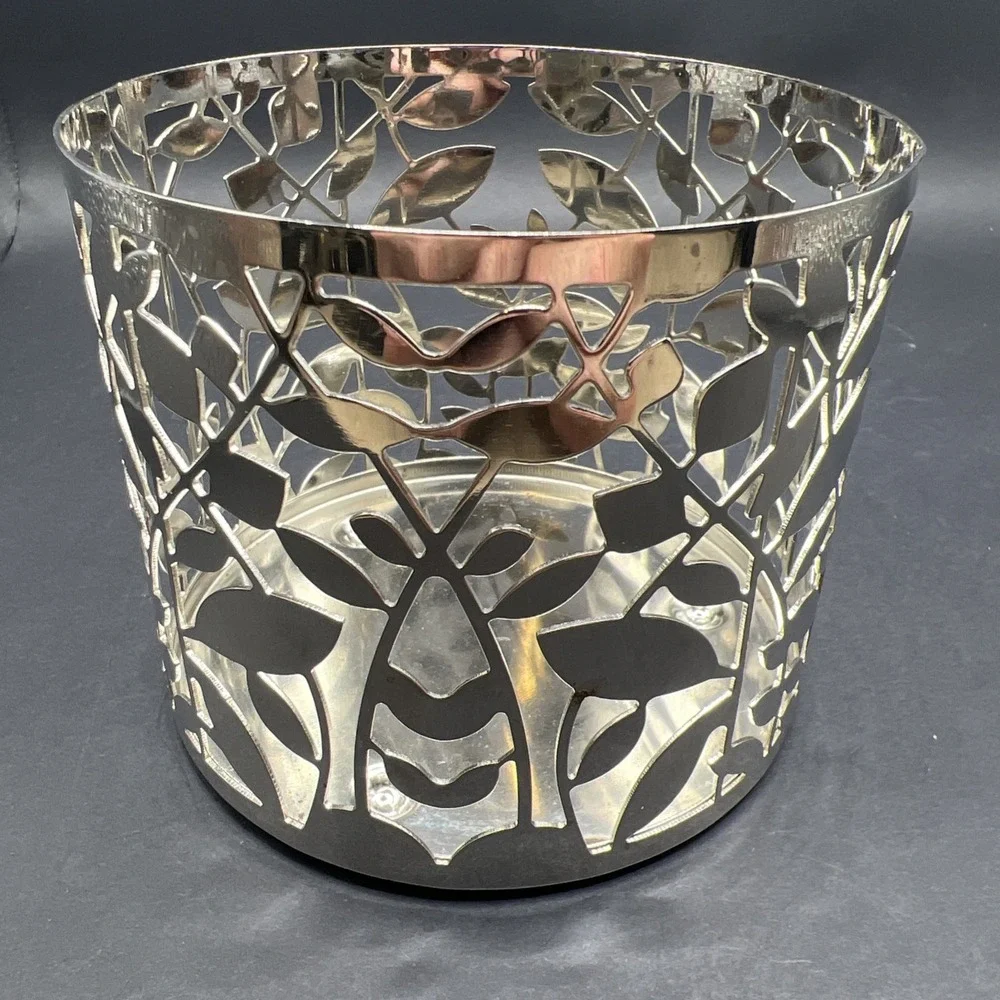 Bath & Body Works Botanical Bling Silver Vines Leaves 3-Wick Candle Holder
